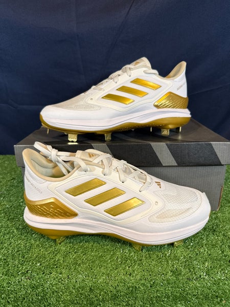 White/Gold Women's Adidas Adizero PureHustle 3 Elite Low Top Metal Softball Cleats (New)