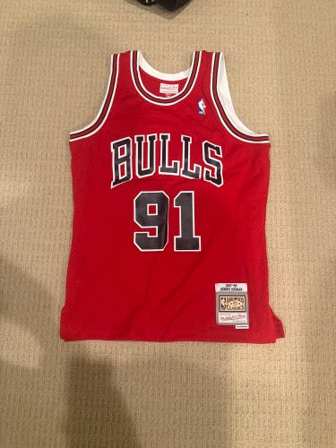 Red Dennis Rodman Medium Men's Mitchell & Ness Jersey (New)