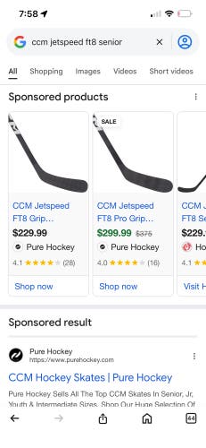 Senior CCM JetSpeed FT8 Right Handed Hockey Stick P29 75 Flex (Used)