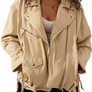 Free People We The Free Rebel Rebel Moto Jacket Women's S Beige Full Zip GBO221