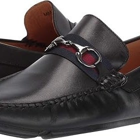 Massimo Matteo Shoes Mens US 9 D Bit Strap Black Leather Slip On Driver JOBB1853