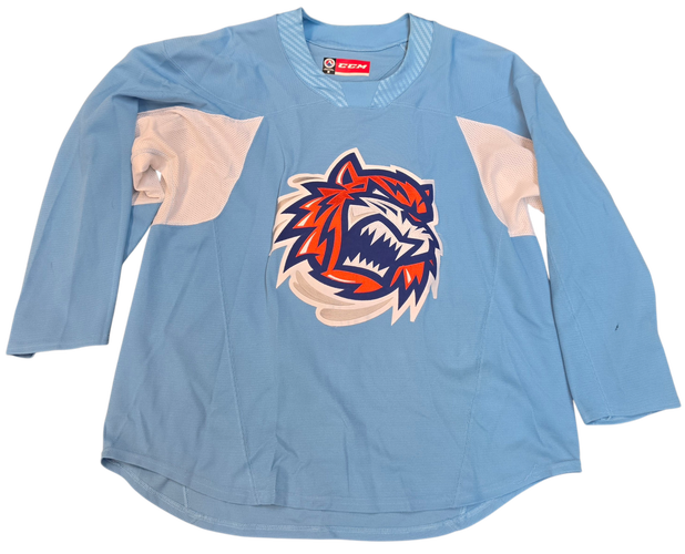 CCM Custom Pro Stock Hockey Practice Jersey Sound Tigers AHL Light Blue 60 Used (15816)