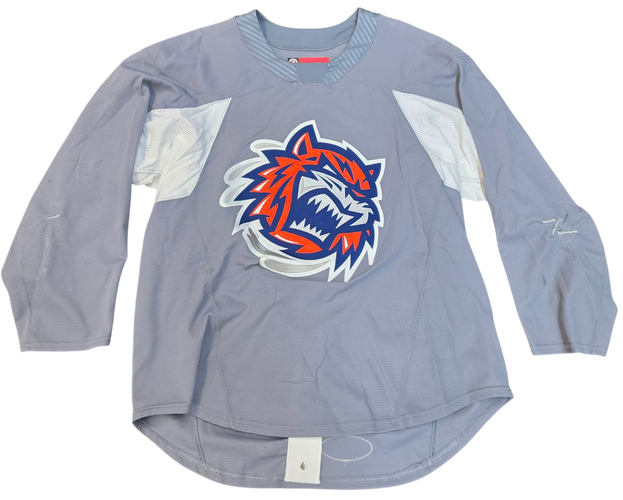 CCM Custom Pro Stock Hockey Practice Jersey Sound Tigers AHL Gray 60 Used (15823)