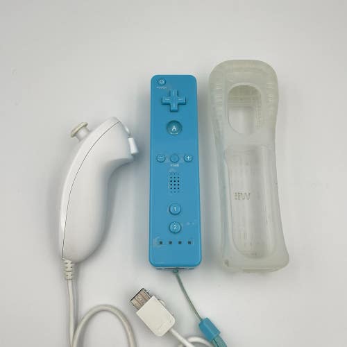 Nintendo Wii Remote Controller RVL-003 Blue With Nunchuck OEM - Tested