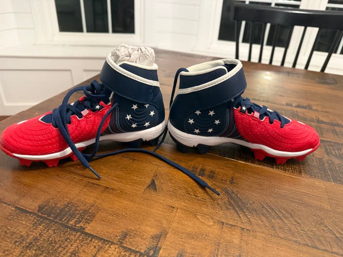Red, White & Blue Kid's 1.5Y Youth Under Armour High Top Bryce harper Molded Cleats (New)