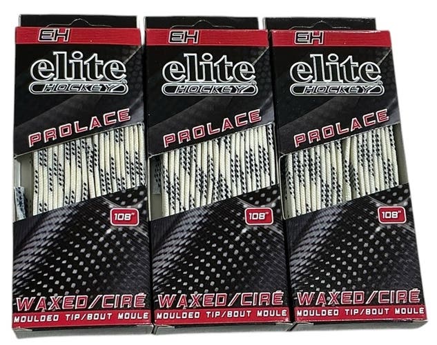 3 PACK White Thin Waxed Elite Hockey 108” Laces 8002