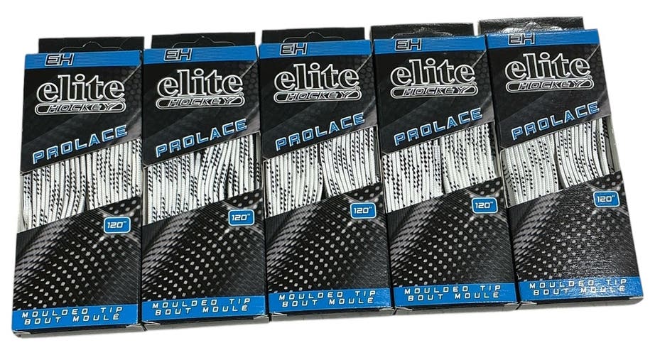 5 PACK White Thin UnWaxed Elite Hockey 120” Laces 8004