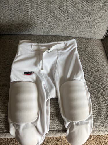 White Men's Large Youth Schutt Poly Knit All-In-One pants with pads Game Pants (Used)