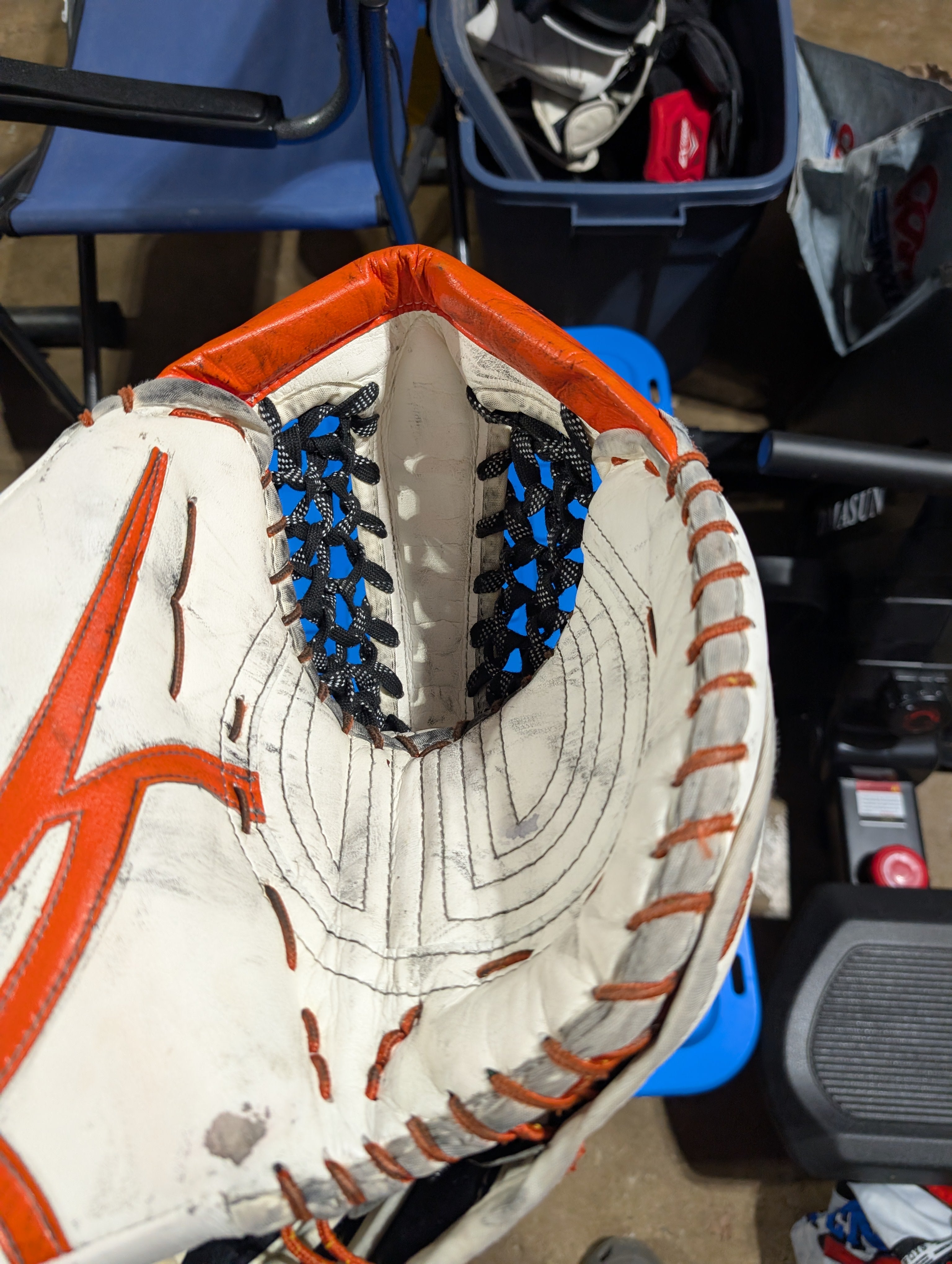 Custom Reebok Revoke Lefevre Pro PZ Goalie Glove • Tribal Red 