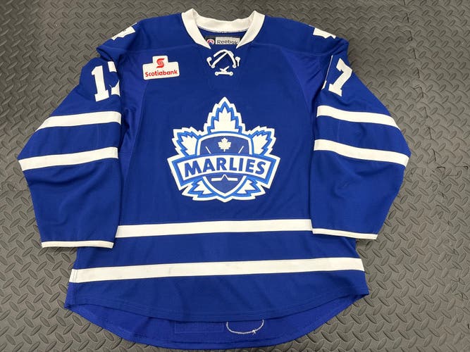 Vintage Toronto Maple Leafs AHL Marlies 
Liles game worn Reebok hockey jersey. 56