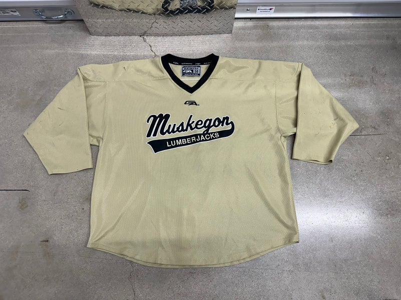 USHL MUSKEGON LUMBER JACKS Gold Size 58 Men's Jersey (Used)