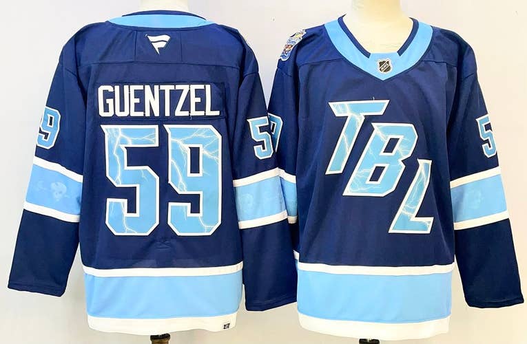 Men's Tampa Bay Lightning Jake Guentzel #59 Stitched Blue Jersey Retro Ice Hockey Jersey Size 54