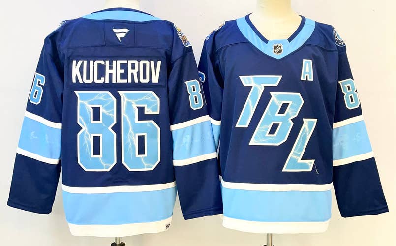 Men's Tampa Bay Lightning Kucherov 86 Stitched Blue Jersey Retro Ice Hockey Jersey Size 52