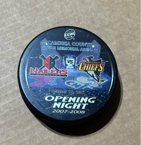 Johnstown Chiefs vs Wheeling Nailers ECHL 10/18/2007 Opening Night Hockey Puck