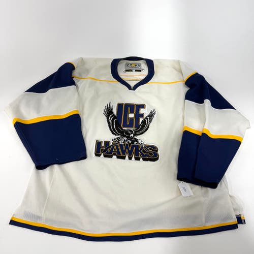 Used White and Navy Ice Hawks Game Jersey | Senior L | J109