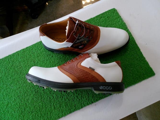 ECCO Mens Golf Classic Saddle Shoes - WHITE/COGNAC - Size 11 - 11.5