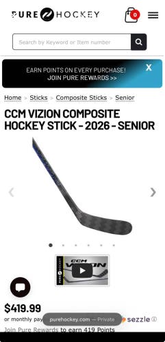 PROTOTYPE CCM VIZION 2 COMPOSITE HOCKEY STICK - PRO STOCK - 2026 - SENIOR