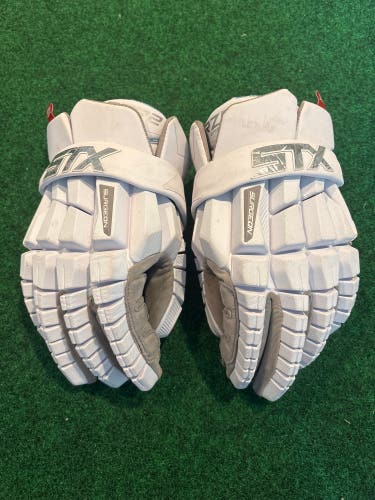 White STX Surgeon RZR2 Lacrosse Gloves (Used) | Large