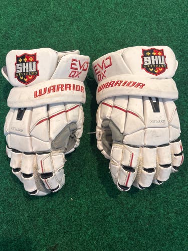 Seton Hill White Warrior EVO QX Lacrosse Gloves (Used) Large