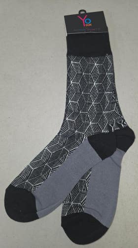60618-1 Mens YO SOX Geometric Design Crew Dress Socks Black/White/Gray One Size