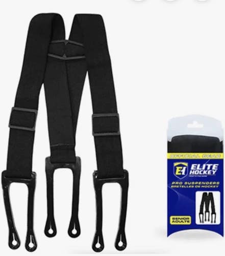 Elite Hockey Pro Pants Suspenders Black Senior Adult Size