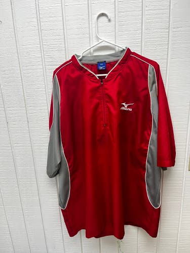Mizuno Men’s XXL Baseball Batting Practice Quarter Zip Windbreaker Top Red/White