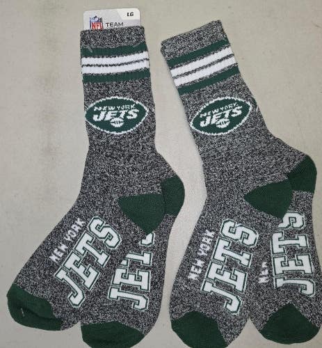 60619-2 Mens NFL NEW YORK JETS Crew Socks Lot of 2 Pair LARGE New