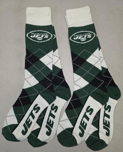 60619-3 Mens NFL NEW YORK JETS Argyle Crew Socks Lot of 2 Pair LARGE New
