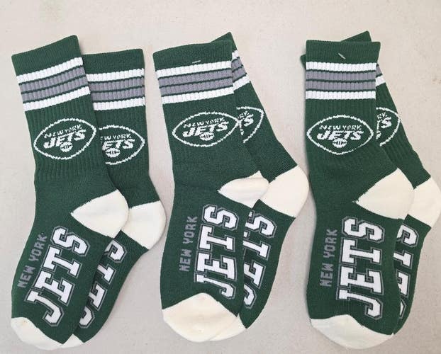 60619-4 Mens NFL NEW YORK JETS Crew Socks Lot of 3 Pair MEDIUM New