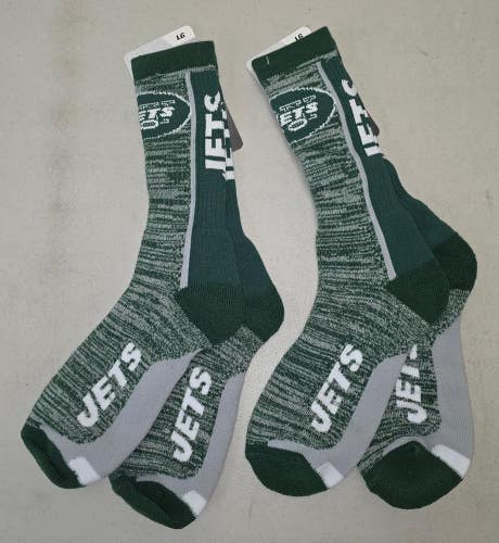 60619-5 Mens NFL NEW YORK JETS Crew Socks Lot of 2 Pair LARGE New