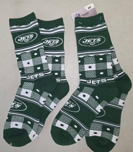 60619-6 Mens NFL NEW YORK JETS Crew Socks Lot of 2 Pair LARGE New