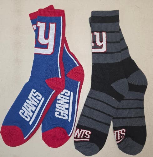 60619-7 Mens NFL NEW YORK GIANTS Crew Socks Lot of 2 Pair LARGE New