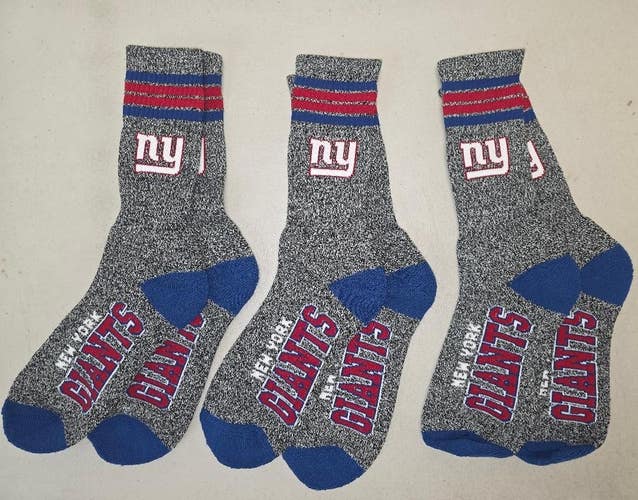 60619-8 Mens NFL NEW YORK GIANTS Crew Socks Lot of 3 Pair LARGE New