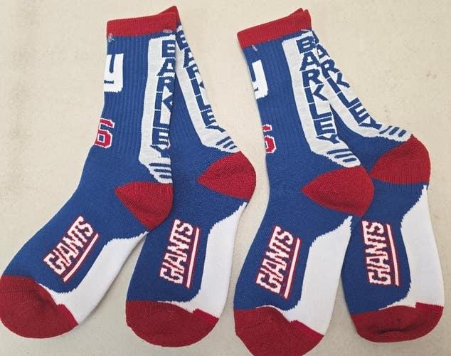 60619-9 Mens NFL NEW YORK GIANTS BARKLEY Crew Socks Lot of 2 Pair MEDIUM New