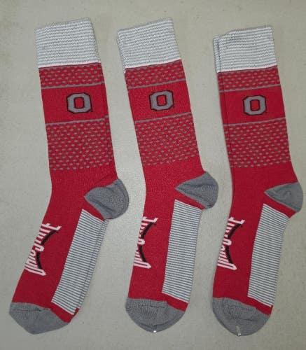60619-16 Mens NCAA OHIO STATE BUCKEYES Crew Socks Lot of 3 Pair LARGE New