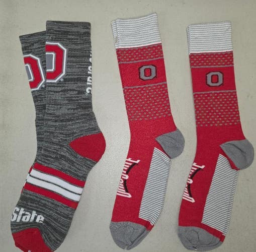 60619-17 Mens NCAA OHIO STATE BUCKEYES Crew Socks Lot of 3 Pair LARGE New