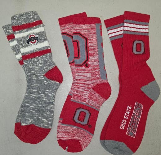 60619-19 Mens NCAA OHIO STATE BUCKEYES Crew Socks Lot of 3 Pair LARGE New