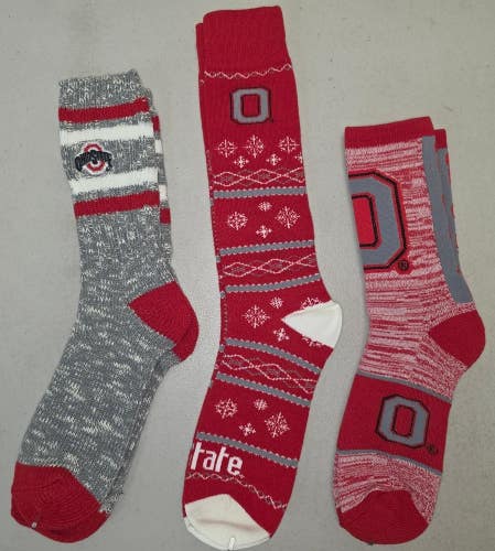 60619-22 Mens NCAA OHIO STATE BUCKEYES Crew Socks Lot of 3 Pair LARGE New