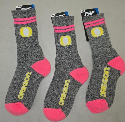 60619-20 Mens NCAA OREGON DUCKS Crew Socks Lot of 3 Pair MEDIUM New