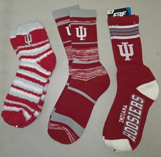 60619-21 Mens NCAA INDIANA HOOSIERS Crew Socks Lot of 3 Pair LARGE New