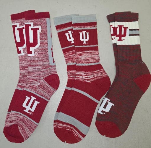 60619-22 Mens NCAA INDIANA HOOSIERS Crew Socks Lot of 3 Pair LARGE New