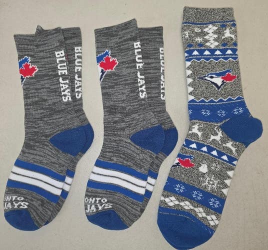 60619-32 Mens MLB TORONTO BLUE JAYS 1/4 Socks Lot of 3 Pair LARGE New