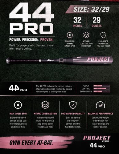 2026 44 Project Hybrid BBCOR Certified Bat (-3) 29 oz 32" (New)