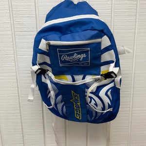 Rawlings Savage Youth Baseball Backpack Blue White Gold 16”x12”x6” Bat Bag