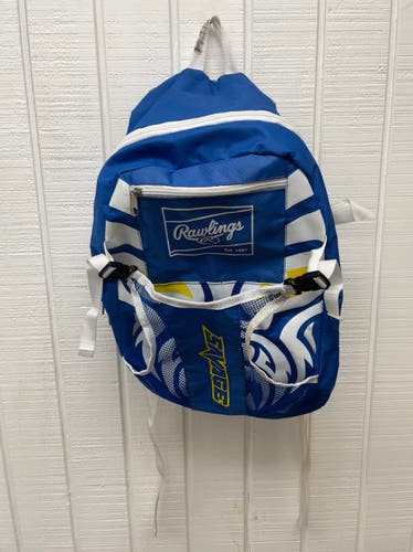 Rawlings Savage Youth Baseball Backpack Blue White Gold 16”x12”x6” Bat Bag