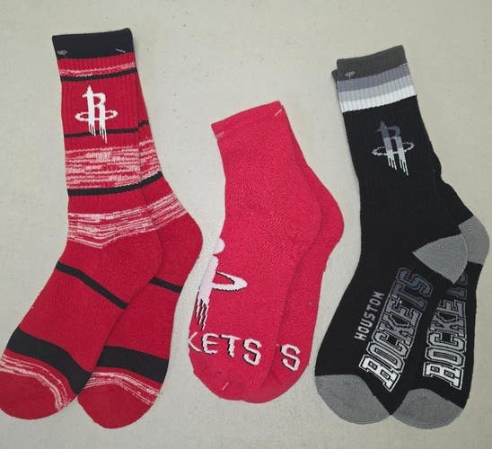 60619-40 Mens NBA HOUSTON ROCKETS Crew Socks Lot of 3 Pair LARGE New