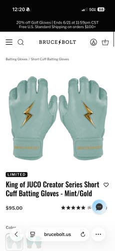 Bruce Bolt Batting Gloves Mint W/ Gold