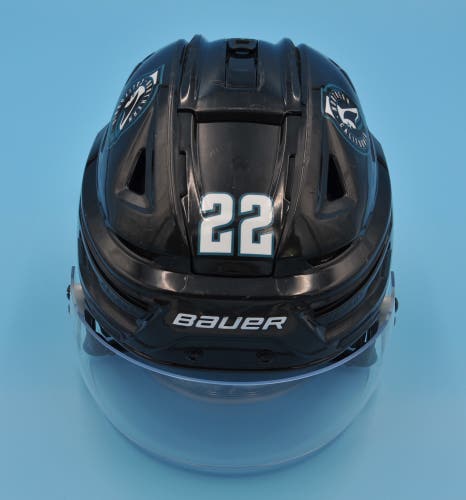 San Jose NHL Game-Used Bauer Reakt 150 Rare Black #22 Carpenter Helmet Pro Stock Game Worn CaliFin