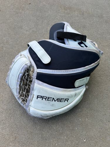 White Senior CCM Premier Goalie Gloves Regular (Used)
