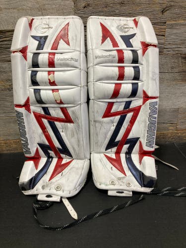 White 28" Junior Vaughn Velocity 7200 Goalie Leg Pads (Used)